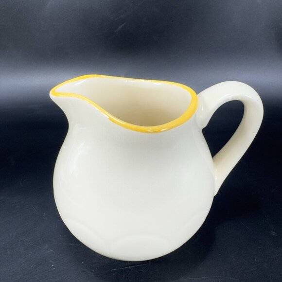 Vintage Franciscan Pottery Sugar Bowl And Creamer Set Ivory With Yellow Edges - Picture 6 of 15
